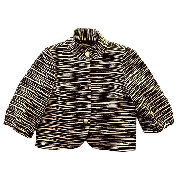 Trina Turk Jacket Size 6 Black Cream Abstract Cropped Blazer Vintage USA Made - Picture 2 of 13